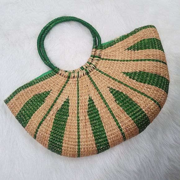 Coldwater Creek Handbags - Coldwater Creek Large Crescent Straw Purse, Green